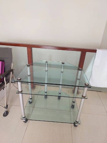 glass tv trolley three racks 4