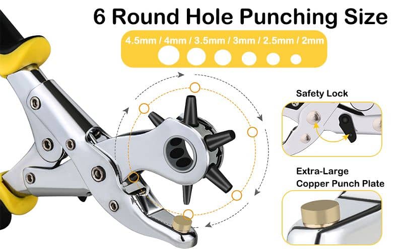 Leather Belts Hole Punch Pliers with 6 Punch revolving Pipes 4