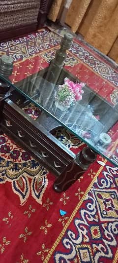 wooden table with mirror