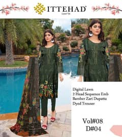 3 PC women Unstitched Lawn Embroided Suit