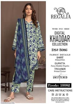 3 Pcs Woman's Unstitched Khaddar Digital Print Suit