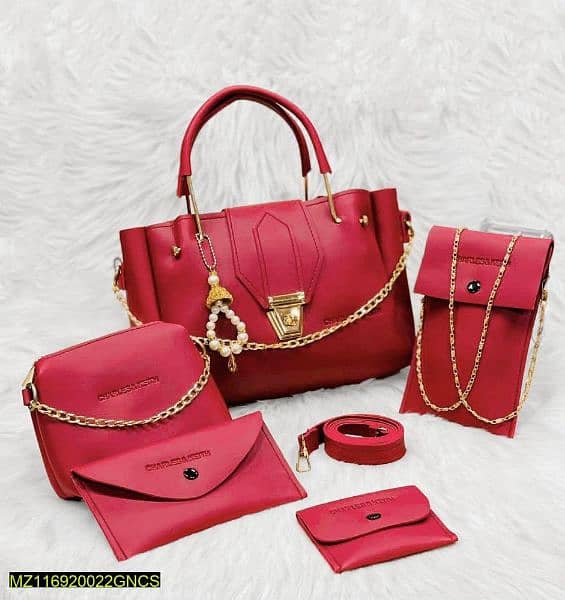 5 PC Women PU Leather Plain Hand Bag Set 3