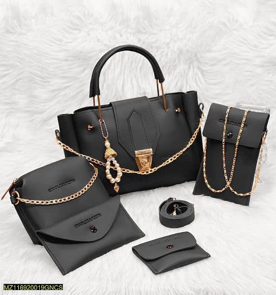 5 PC Women PU Leather Plain Hand Bag Set 6