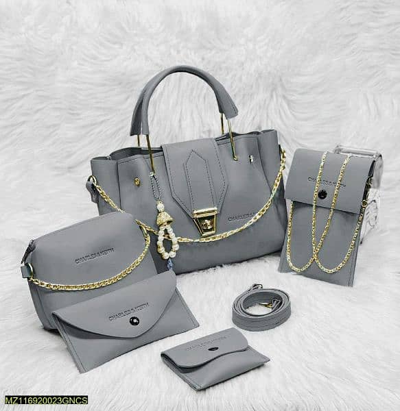 5 PC Women PU Leather Plain Hand Bag Set 9