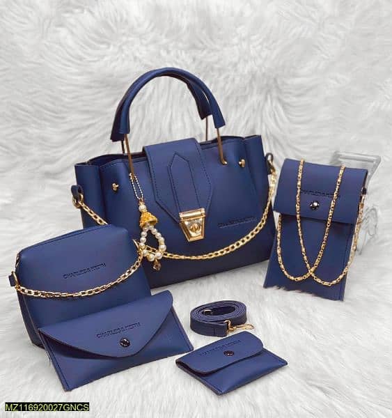 5 PC Women PU Leather Plain Hand Bag Set 11