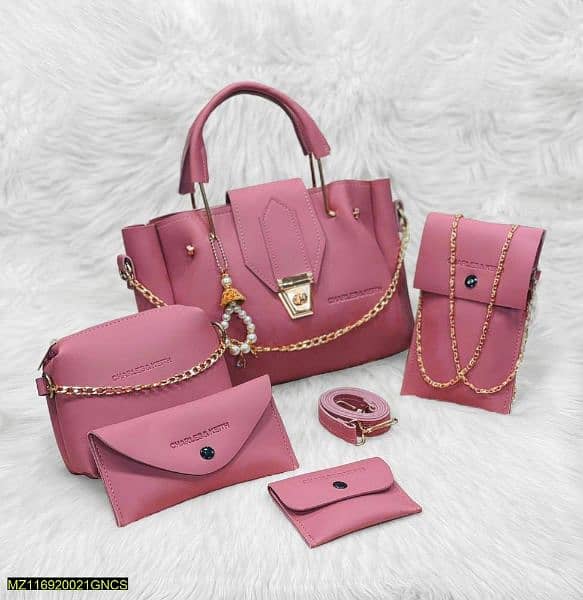 5 PC Women PU Leather Plain Hand Bag Set 12