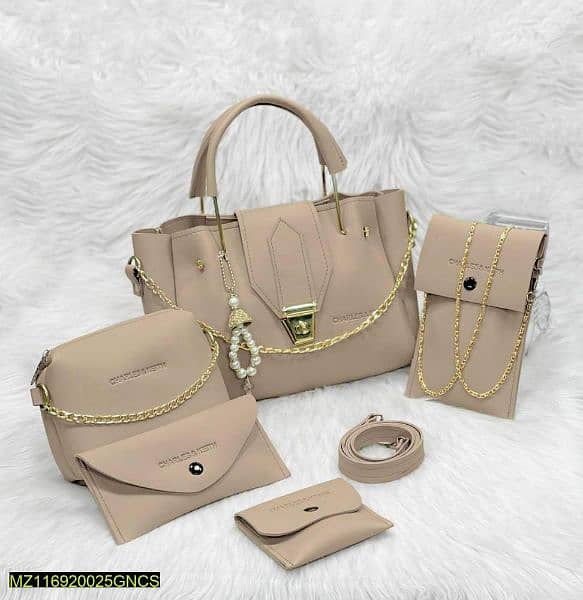 5 PC Women PU Leather Plain Hand Bag Set 17