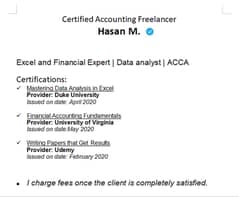 Excel and Financial Expert | Data analyst | ACCA