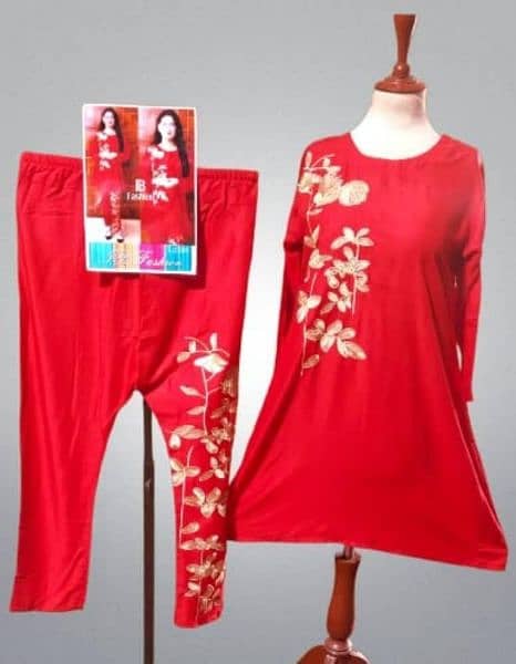 2pcs Women's Stitched Linen Embroidered Shirt And trouser 1