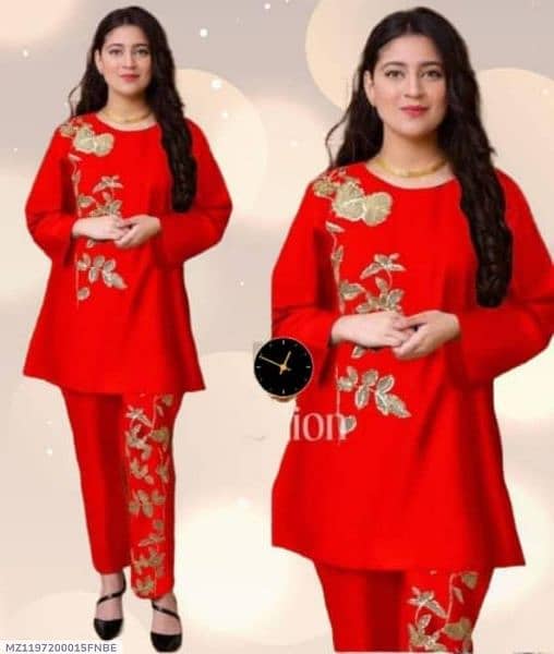 2pcs Women's Stitched Linen Embroidered Shirt And trouser 2