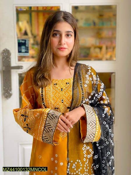 3Pcs Women's Stitched katan silk printed suit 0