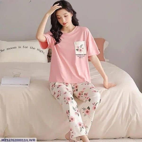 2 Pics Women Stitched Cotton  Jersey Printed Night Suit1 0