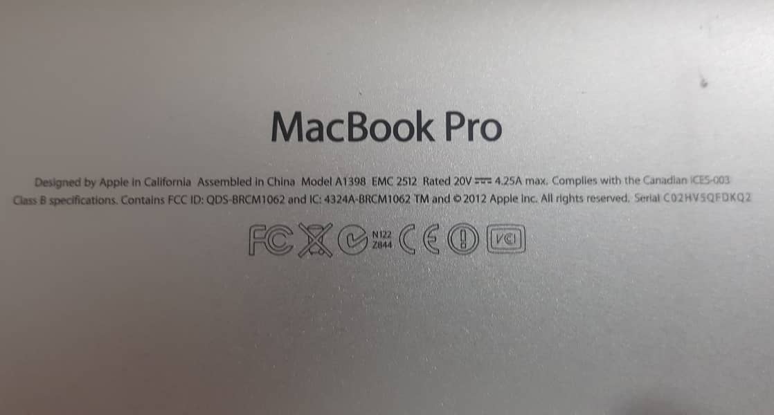 MacBook Pro, Mid-2012, 15.4 inches, 8GB RAM, 500GB Flash Storage 6