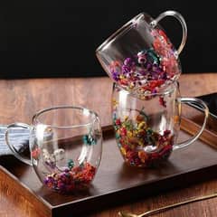 Real Flower Double-Layer Glass Cup