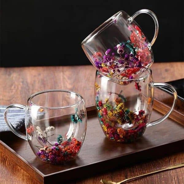 Real Flower Double-Layer Glass Cup 0