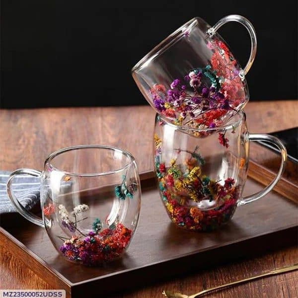 Real Flower Double-Layer Glass Cup 1