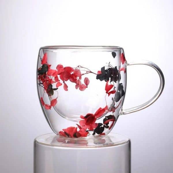 Real Flower Double-Layer Glass Cup 6