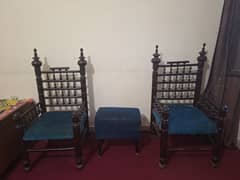 2 solid wood chairs with stool