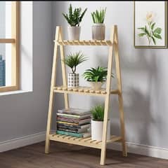 Wooden Plant Stand 2 Tier Foldable Flower Pot Display Shelf Rack Solid