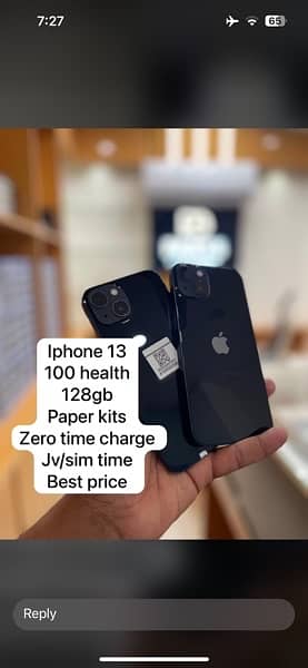 iphone 13 JV / sim time 128 GB 10/10 100% battery health 0