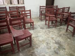 school chair, table, counter, plastic chairs, white boards, dispenser