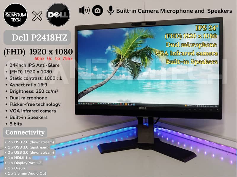 Dell 24inch IPS FHD 1080p Camera Speakers Mic Professional LED Monitor 2