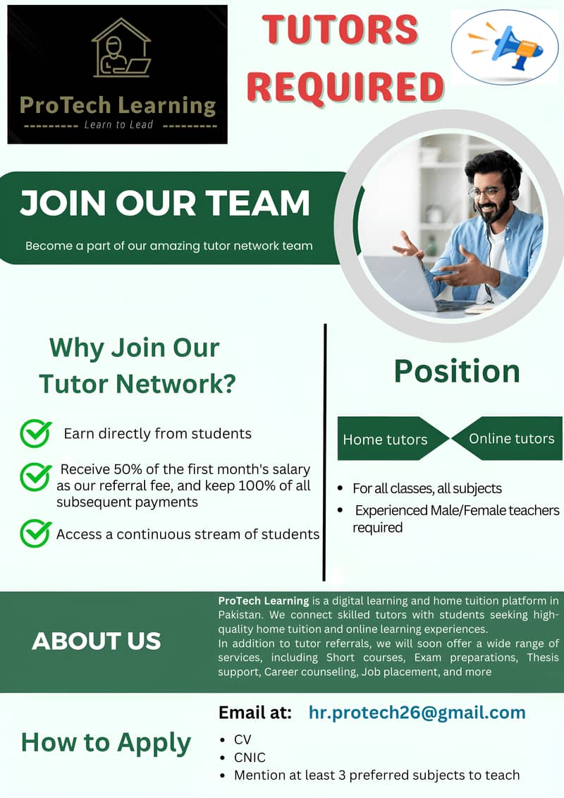 Tutors Required (Home & Online) 0