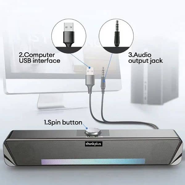 Original Lenovo USB Bluetooth Wired Sound Bar Audio Desktop Spe 2