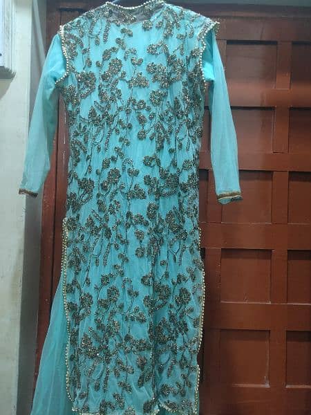 ready to wear  three piece . Frock with upper shirt. trousers . 5