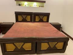 2 single bed with side tables wood and sofa set 7 seater