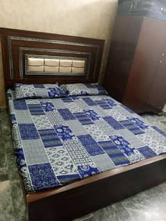 Wooden furniture Bed with mattress and wardrobe also dressing table