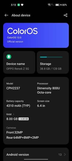 oppo Reno 6 z 5G non pta 8/128 best for gaming and etc