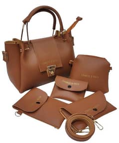 5 pcs women's leather plain hand bags set