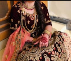 Red Velvet Lehnga with pink dupatta