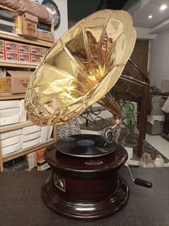 Gramophone with Golden Horn to Play 78 RPM Records. Video Available