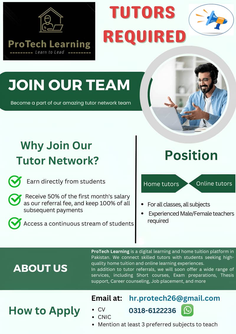 Tutors required (Home & Online) 0