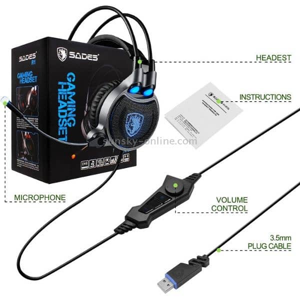 SADES R1 USB 7.1 +Vibration Surround Gaming Headset Mac Laptop Support 8