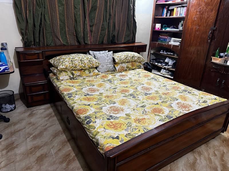 Solid wood Double Bed with Mattress & Side Tables 0