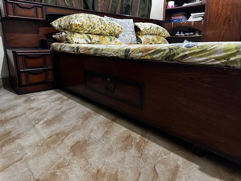 Solid wood Double Bed with Mattress & Side Tables 1