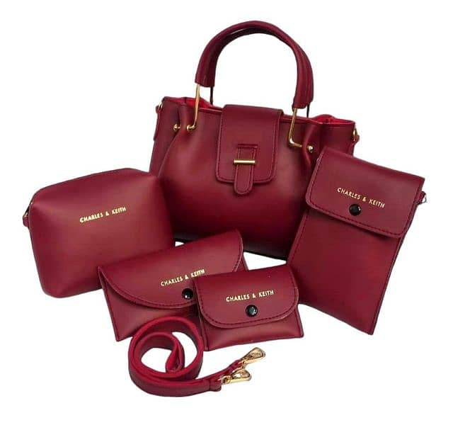 Women's PU Leather Plain Hand Bag Set 0