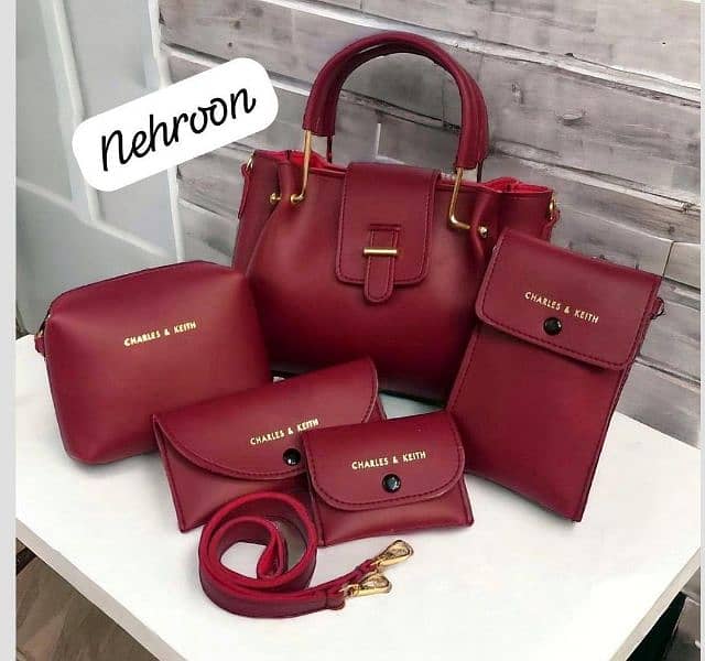 Women's PU Leather Plain Hand Bag Set 1