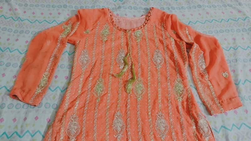 Peach color 3piece suit fancy embroided [used] 2