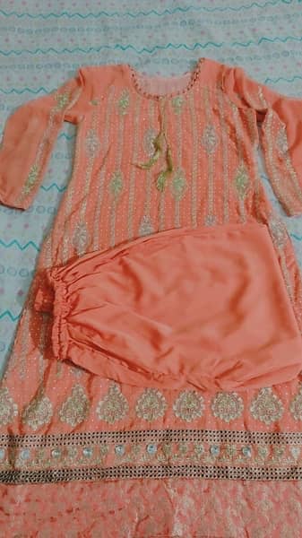 Peach color 3piece suit fancy embroided [used] 5