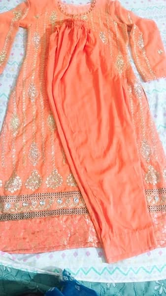 Peach color 3piece suit fancy embroided [used] 6