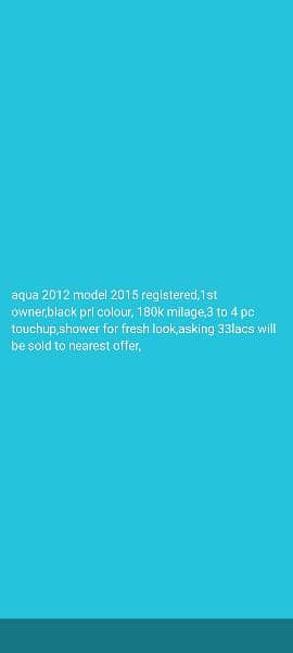 Toyota Aqua 2012 model 2015 registered 0