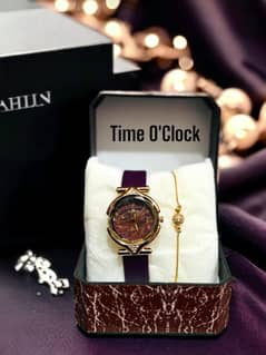 "Timeless Elegance: Plum Leather Women's Watch, Rs. 1450"