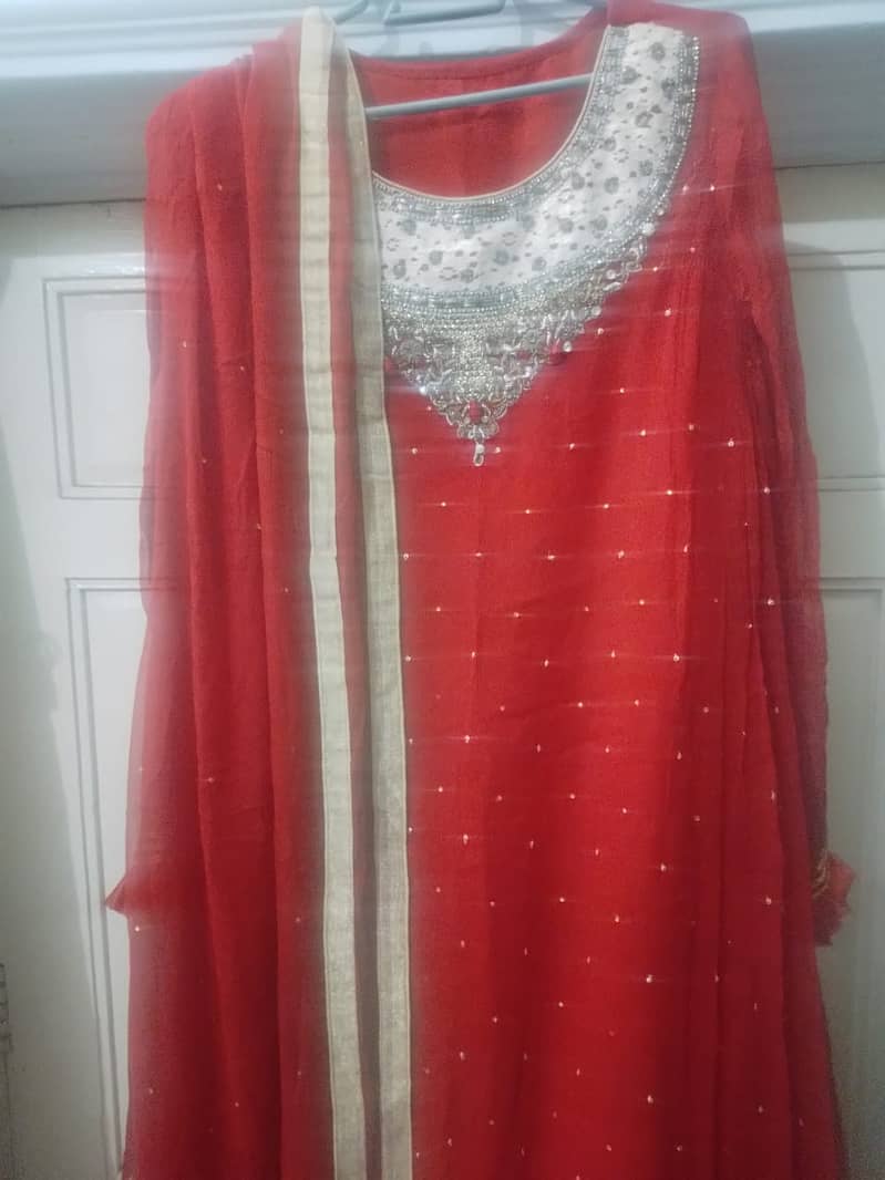 Red long frock with full flare 1