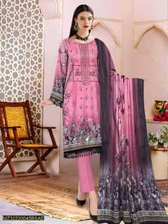 Pink Colour 3 pcs Women's Unstitched Lawn Embroidered Suit