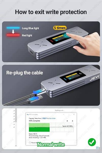 SSD Enclosure JEYI Visual Smart M. 2 NVMe /SATA USB 3.2, Gen 2 10Gbps 8