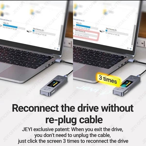 SSD Enclosure JEYI Visual Smart M. 2 NVMe /SATA USB 3.2, Gen 2 10Gbps 9